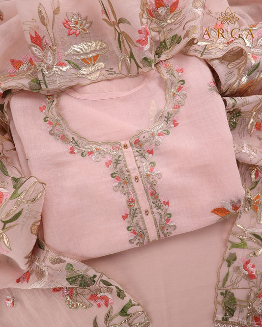 ARGA Padmaja Pure Mul Chanderi 3-Piece Unstitched Suit Set