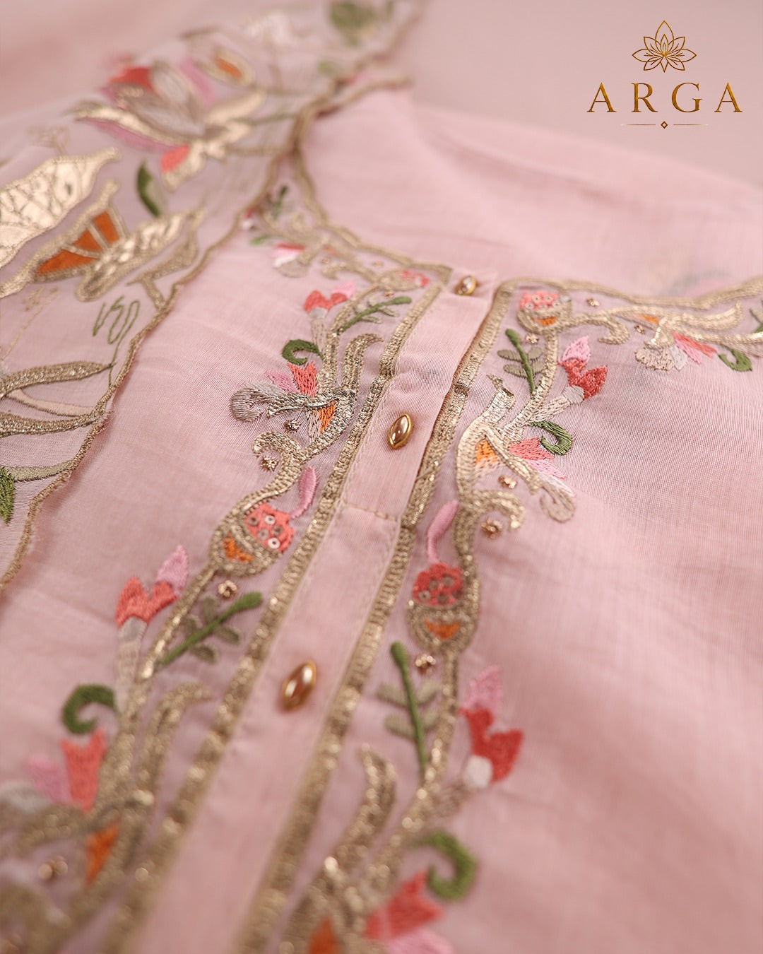 ARGA Padmaja Pure Mul Chanderi 3-Piece Unstitched Suit Set