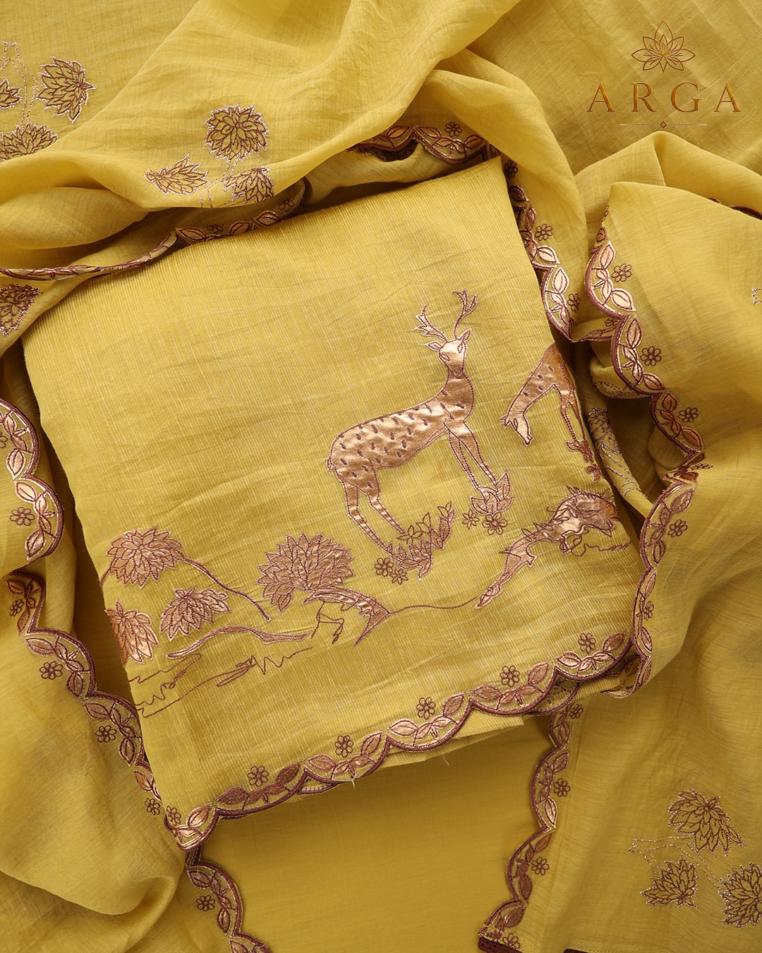 ARGA Mrigaya Pure Mul Chanderi 3-Piece Unstitched Suit Set