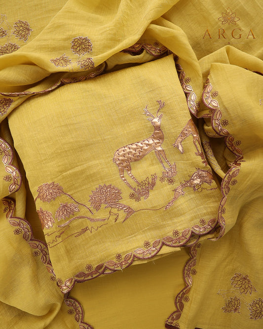 ARGA Mrigaya Pure Mul Chanderi 3-Piece Unstitched Suit Set