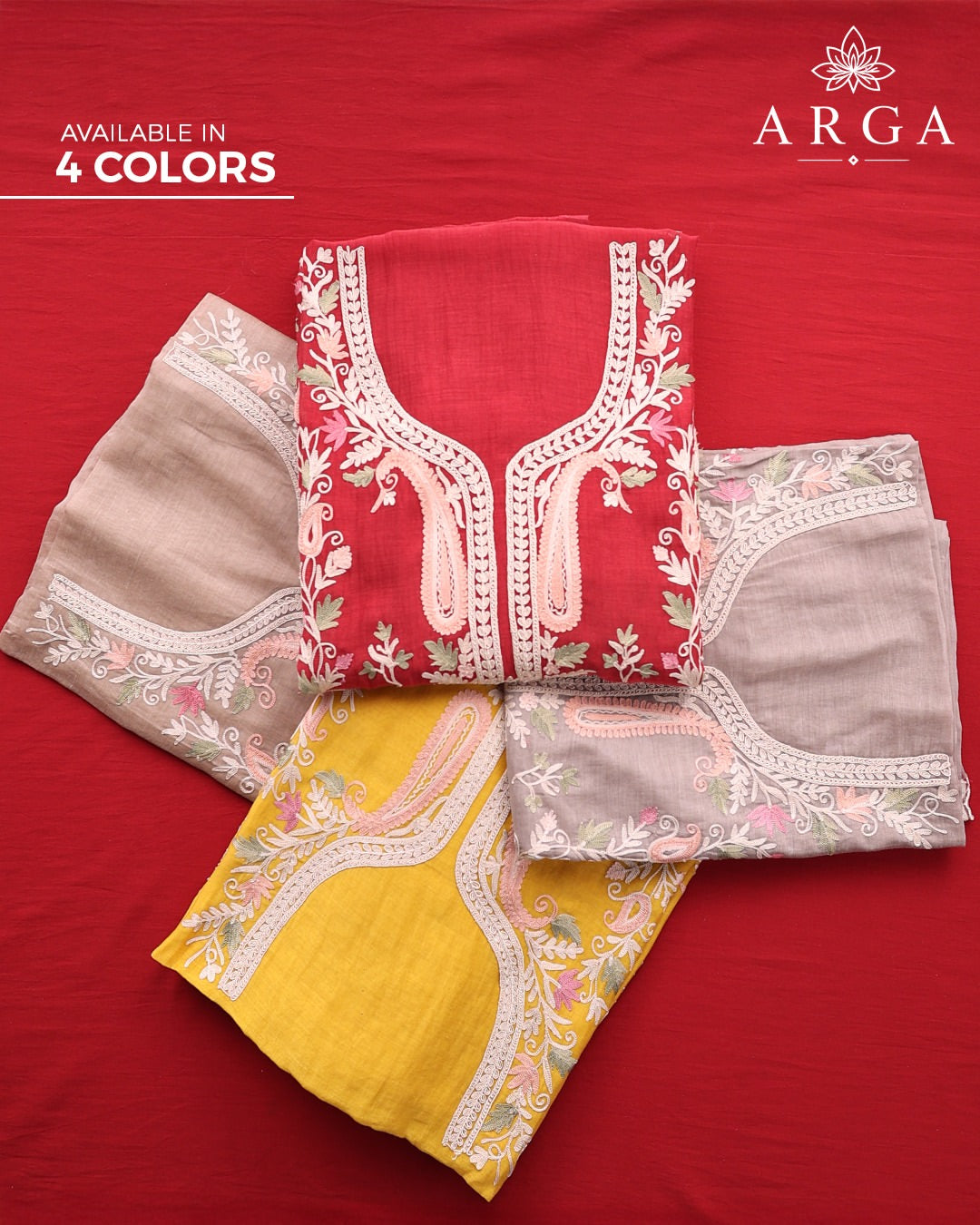ARGA Kumudini Pure Mul Chanderi 3-Piece Unstitched Suit Set