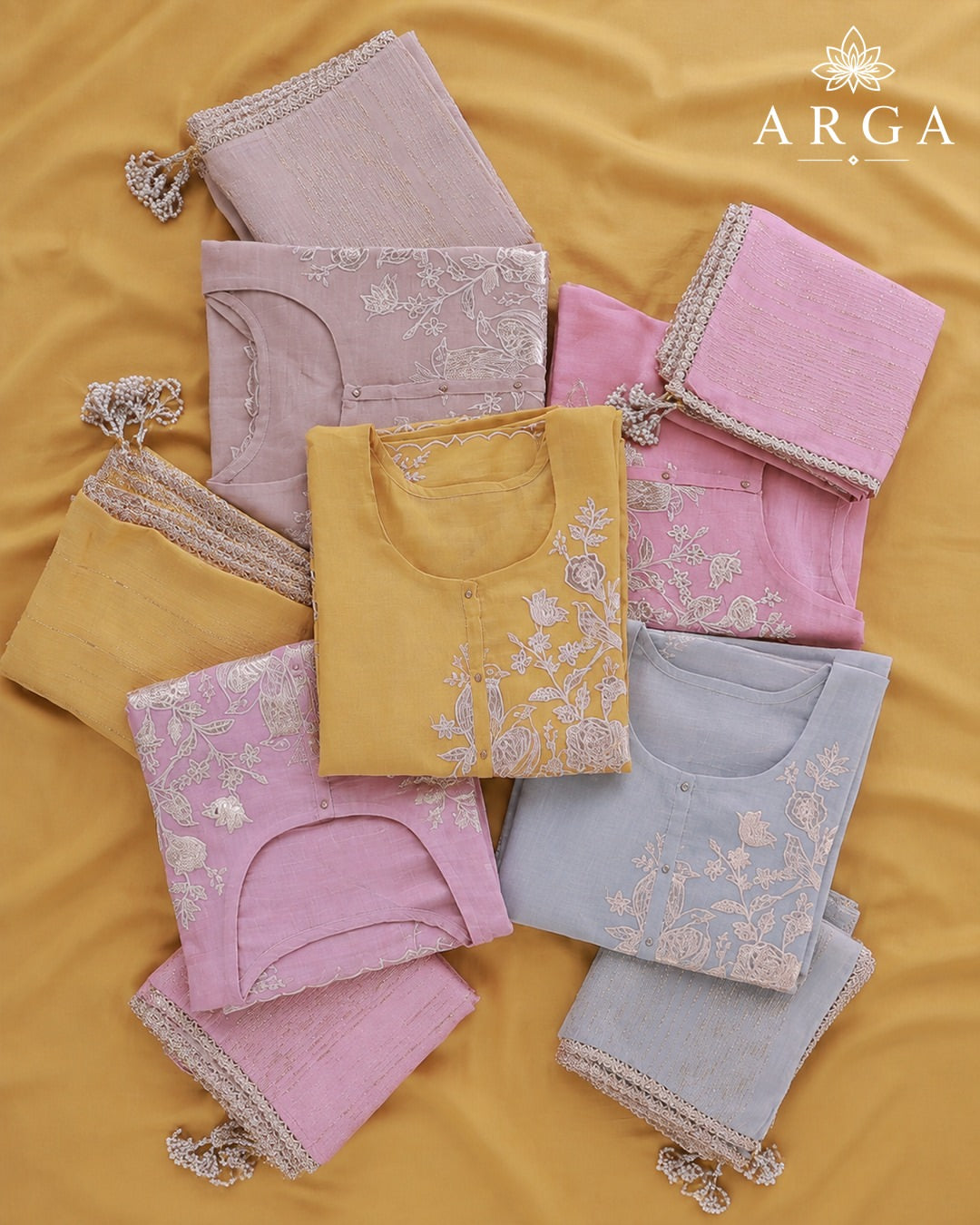 ARGA Kanak Pure Mul Chanderi 3-Piece Unstitched Suit Set