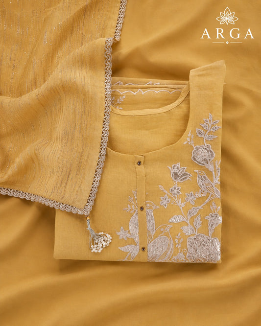 ARGA Kanak Pure Mul Chanderi 3-Piece Unstitched Suit Set