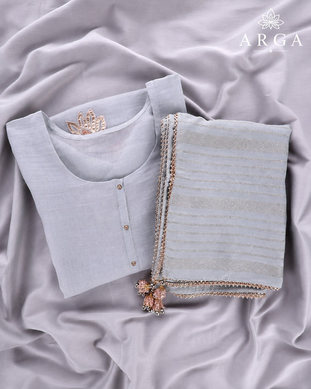 ARGA Chandrika Pure Mul Chanderi 3-Piece Unstitched Suit Set