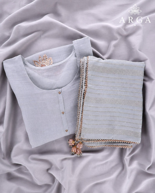ARGA Chandrika Pure Mul Chanderi 3-Piece Unstitched Suit Set